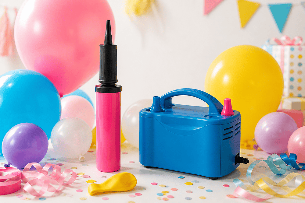 Manuel ve elektrikli balon pompasi ile renkli balon hazirligi