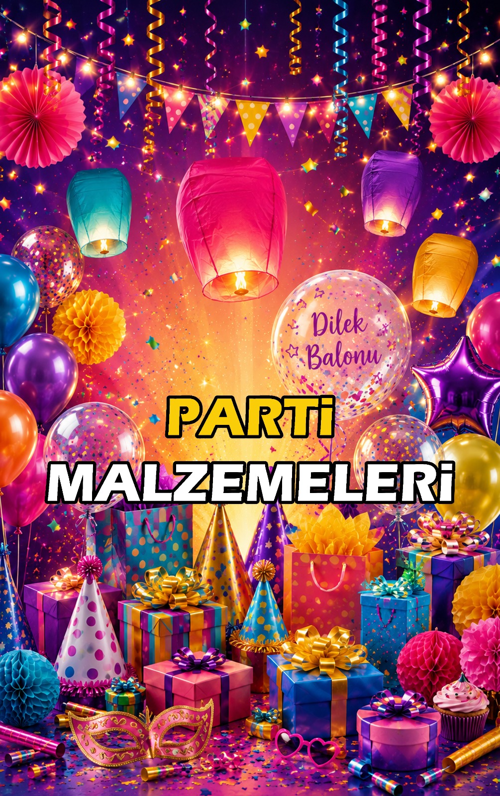 Dilek balonu ve parti malzemeleri ile kutlama atmosferi