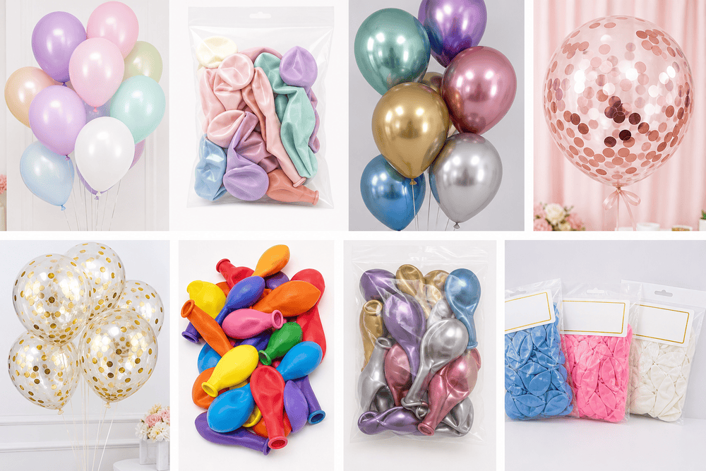 Lateks balon paketi, konfetili balon ve krom balon seti